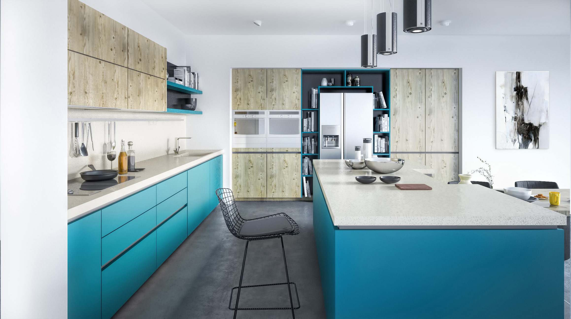 gola blue  handle-less kitchen